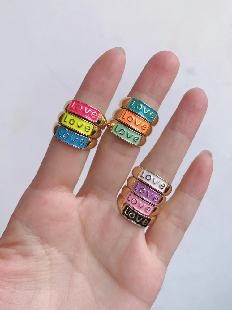 BABY LOVE HOPE DREAMER CHAOS Letter Charm Finger Ring,Colourful Enamel Coated Open Adjustable Rings Jewelry Findings Supplies S02