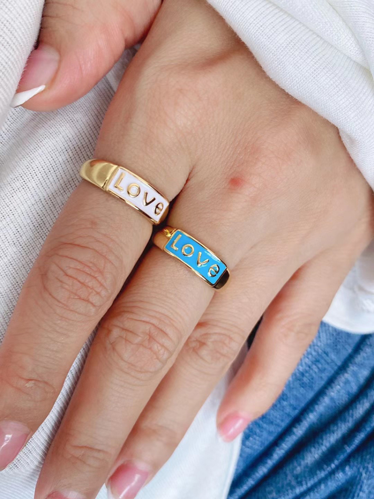 BABY LOVE HOPE DREAMER CHAOS Letter Charm Finger Ring,Colourful Enamel Coated Open Adjustable Rings Jewelry Findings Supplies S02
