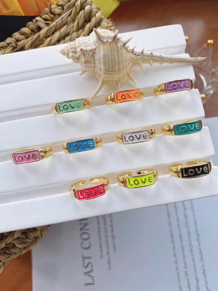 BABY LOVE HOPE DREAMER CHAOS Letter Charm Finger Ring,Colourful Enamel Coated Open Adjustable Rings Jewelry Findings Supplies S02