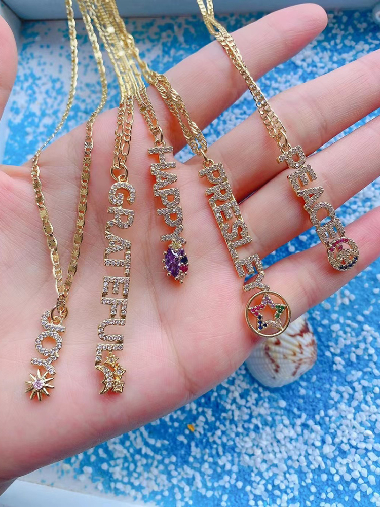 New Word MAMA GWEN GRATEFUL HAPPY LOVE EDEN PEACE JOY PRESLEY LUCKY Letter Charm Pendant Jewelry,Necklace Hand Making Supply M22