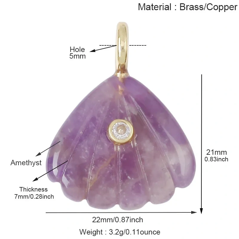 Trendy Semi-precious Stone Fish Conch Shell Charm Pendant,Turquoise Amethyst Strawberry Quartz Agate Jade DIY Jewelry Making R43