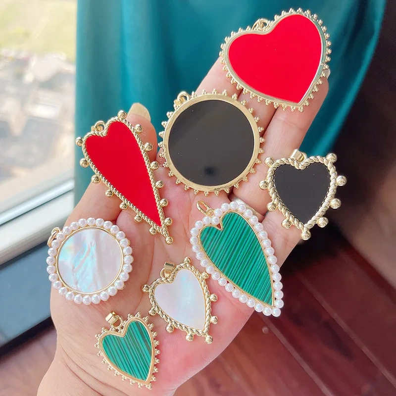 R64 Light Luxury Imitation Gemstone Turquoise Red Black Shell Agate Heart Sun Charm Pendant,Jewelry Necklace Bracelet Supply R64