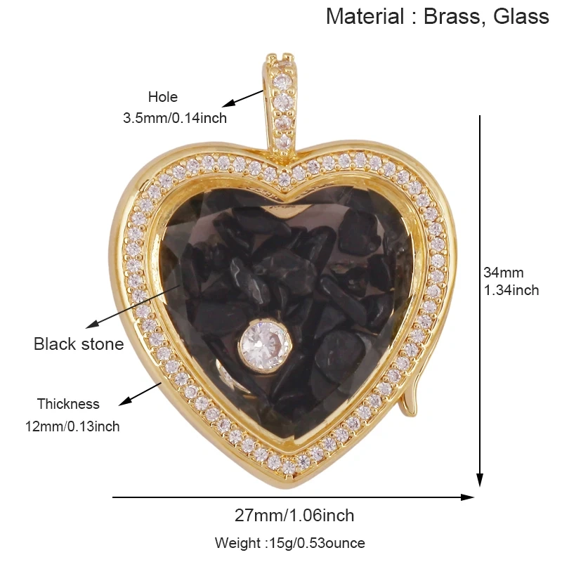Refillable Locket Open Heart Shape with Gemstone Seed Beads ,18K Real Gold Plated Pendants Jewelry Findings Supplies S60