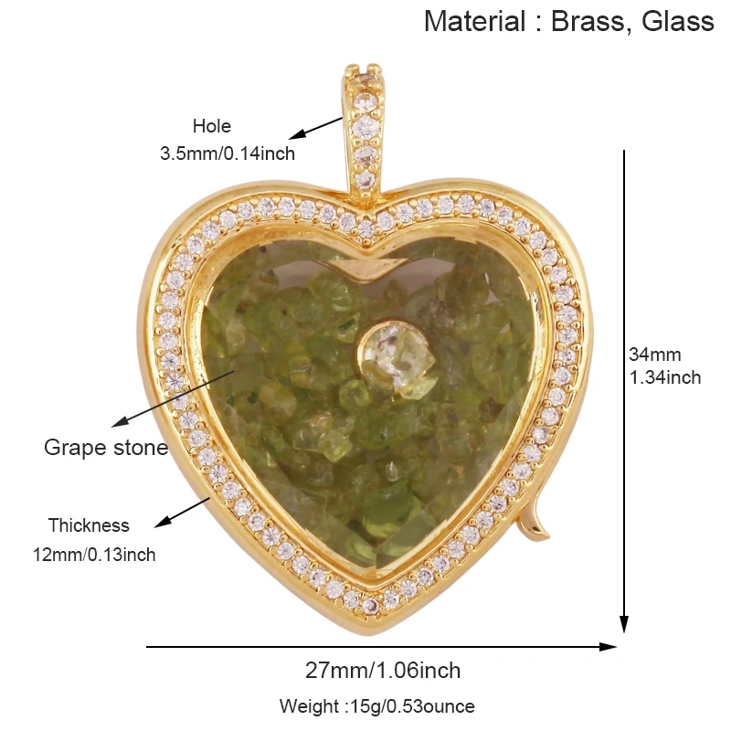 Refillable Locket Open Heart Shape with Gemstone Seed Beads ,18K Real Gold Plated Pendants Jewelry Findings Supplies S60