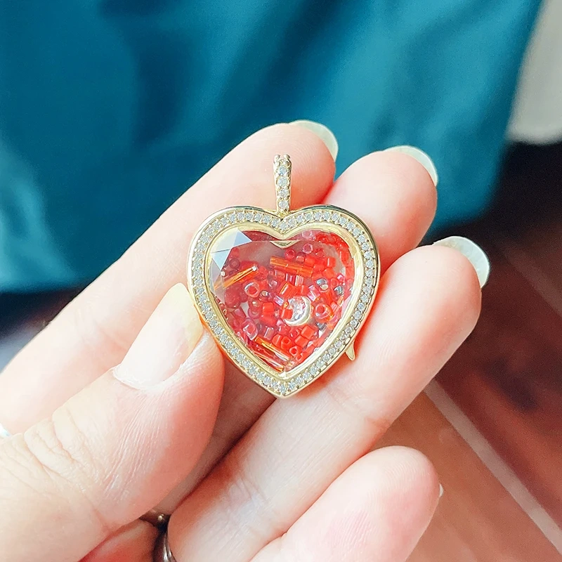 Refillable Locket Open Heart Shape with Gemstone Seed Beads ,18K Real Gold Plated Pendants Jewelry Findings Supplies S60
