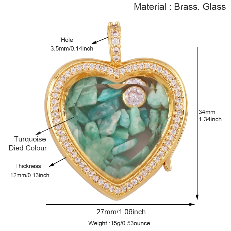 Refillable Locket Open Heart Shape with Gemstone Seed Beads ,18K Real Gold Plated Pendants Jewelry Findings Supplies S60