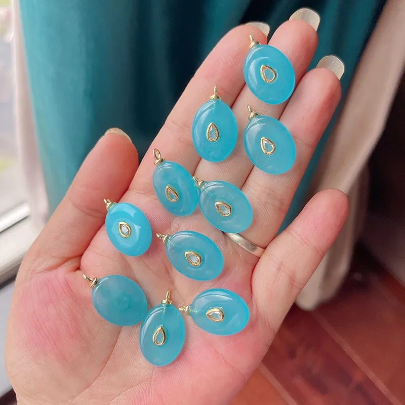 Natural Gemstone Pendants Turquoise Lapis Amethyst Quartz,Water Drop Oval Round Geometric Charm DIY Jewelry Making Supplies R88