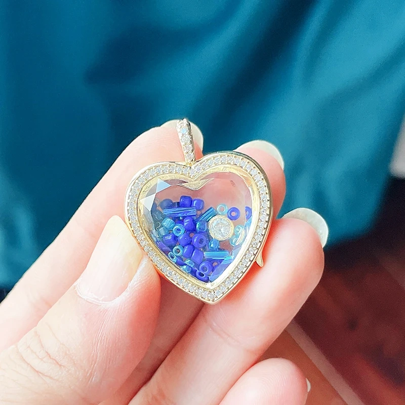 Refillable Locket Open Heart Shape with Gemstone Seed Beads ,18K Real Gold Plated Pendants Jewelry Findings Supplies S60