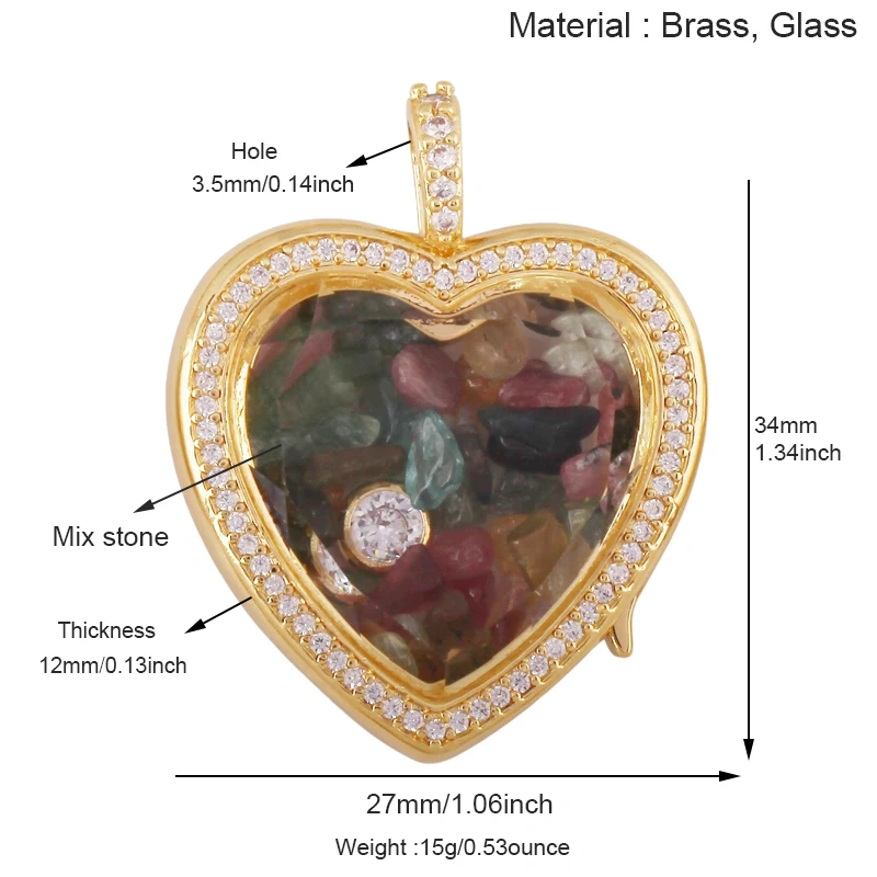 Refillable Locket Open Heart Shape with Gemstone Seed Beads ,18K Real Gold Plated Pendants Jewelry Findings Supplies S60