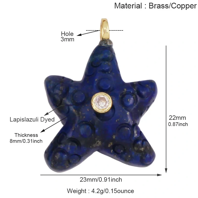 Natural Gemstone Starfish Conch Seashell Pendant,Lapis Lazuli Tiger's Eye Strawberry Quartz Amazonite Beach Boho Necklace R46