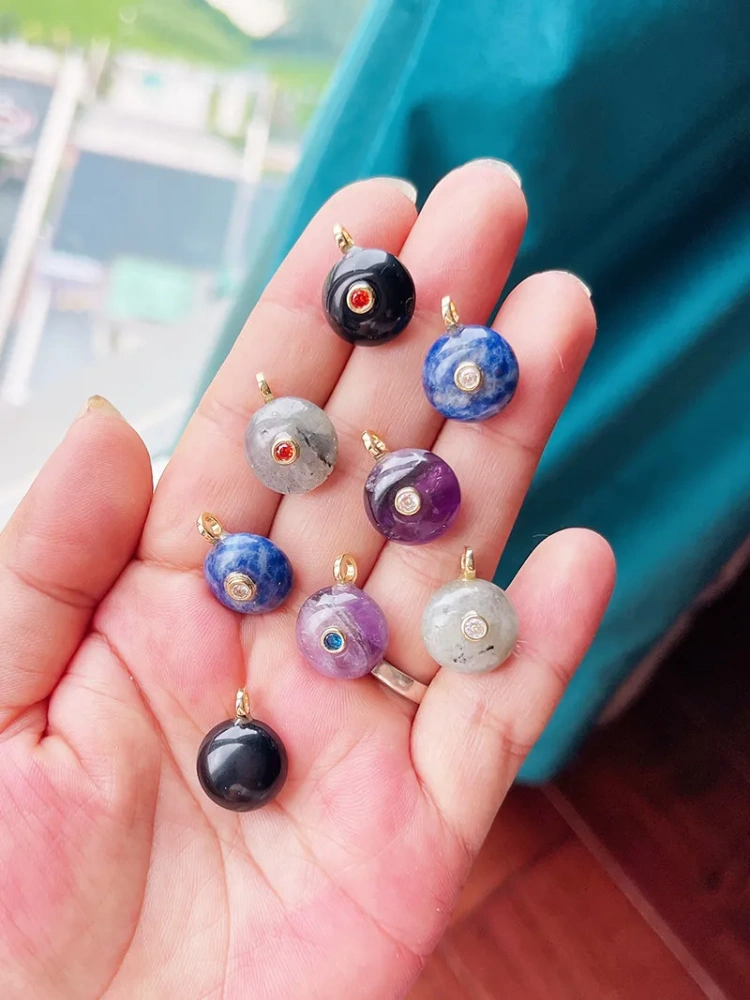Natural Gemstone Pendants Turquoise Lapis Amethyst Quartz,Water Drop Oval Round Geometric Charm DIY Jewelry Making Supplies R88