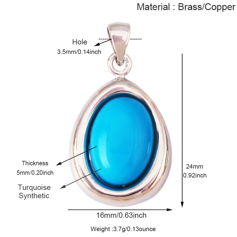 Natural Gemstone Pendants Turquoise Lapis Amethyst Quartz,Water Drop Oval Round Geometric Charm DIY Jewelry Making Supplies R88