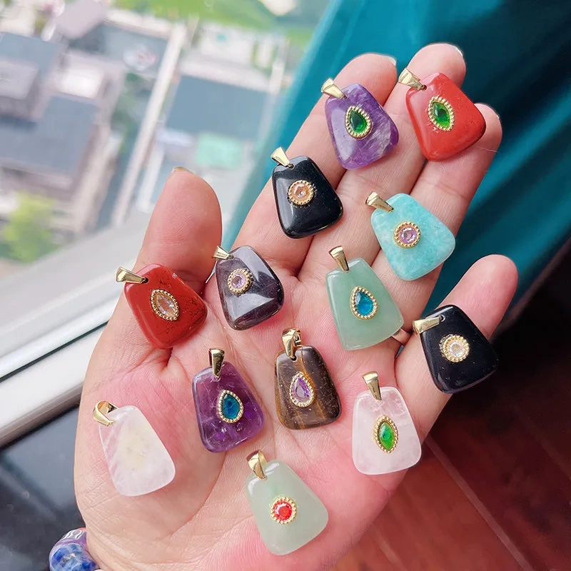 Natural Gemstone Pendants Turquoise Lapis Amethyst Quartz,Water Drop Oval Round Geometric Charm DIY Jewelry Making Supplies R88