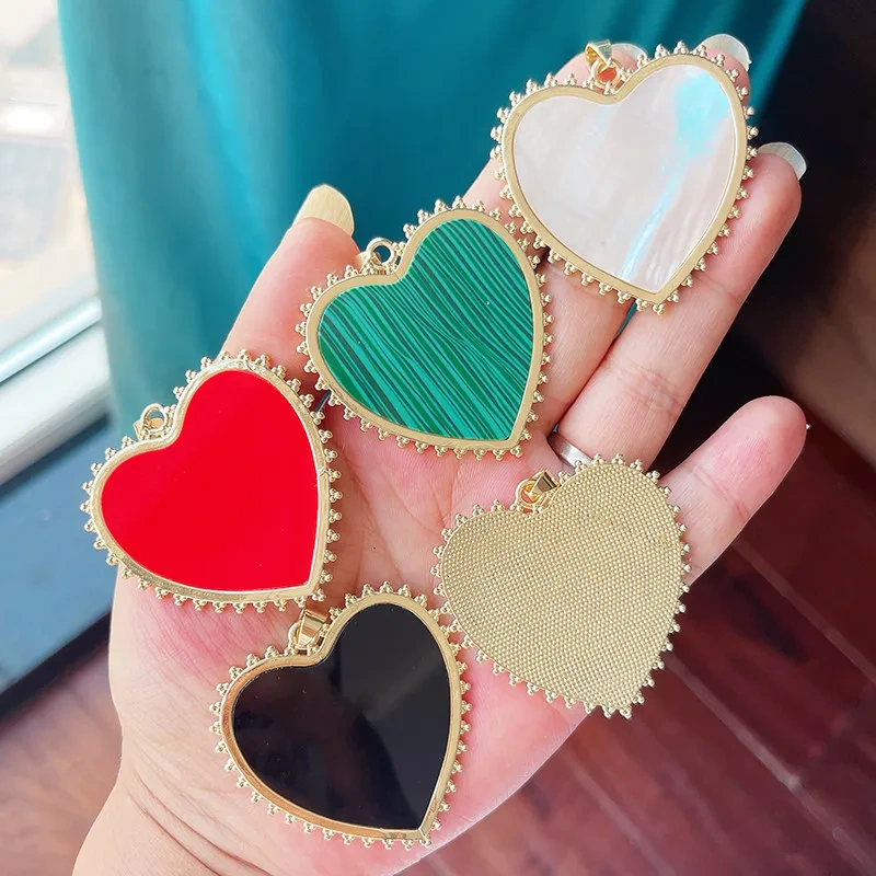 R64 Light Luxury Imitation Gemstone Turquoise Red Black Shell Agate Heart Sun Charm Pendant,Jewelry Necklace Bracelet Supply R64