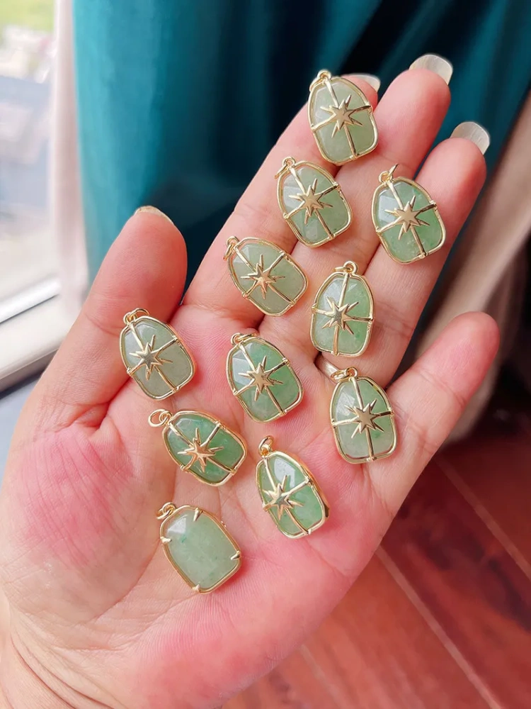 Semi-precious Stone Star Moon Sun Pendant,Turquoise Amethyst Strawberry Quartz Agate Jade Crystal Charm For Jewelry Making R80