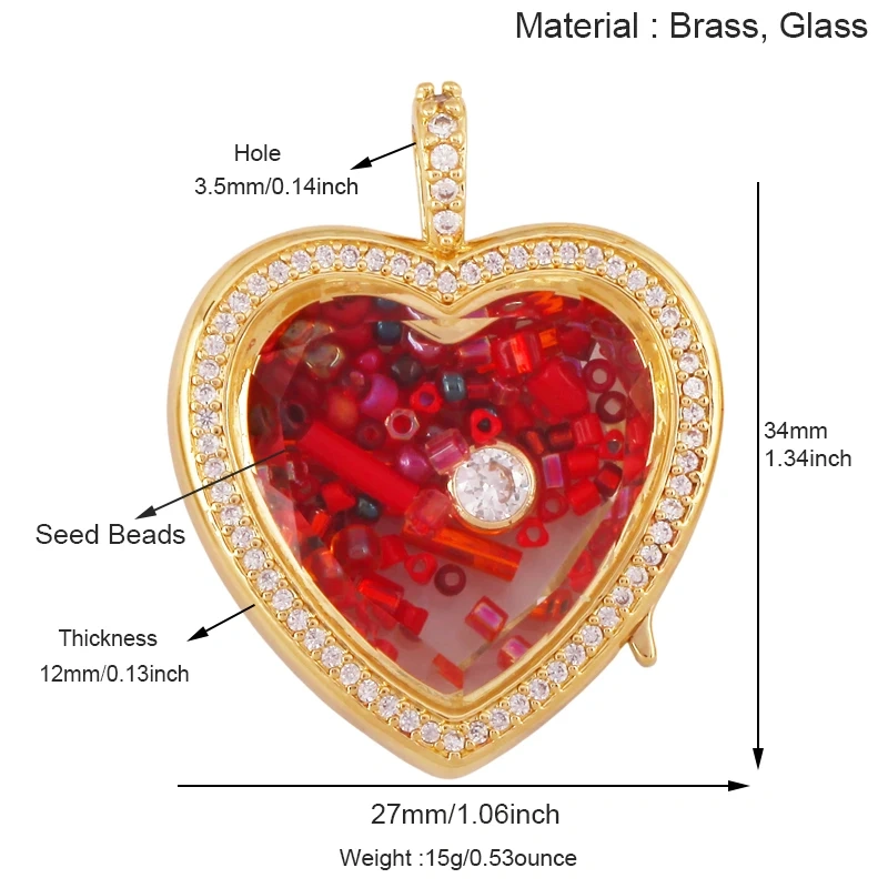 Refillable Locket Open Heart Shape with Gemstone Seed Beads ,18K Real Gold Plated Pendants Jewelry Findings Supplies S60
