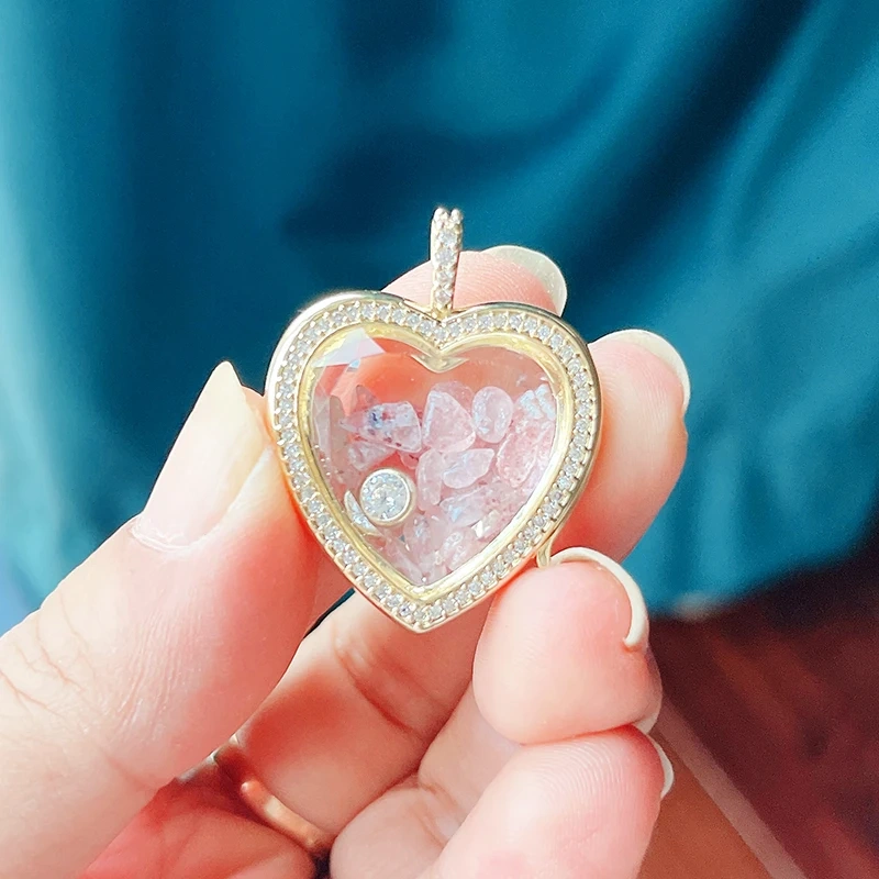 Refillable Locket Open Heart Shape with Gemstone Seed Beads ,18K Real Gold Plated Pendants Jewelry Findings Supplies S60