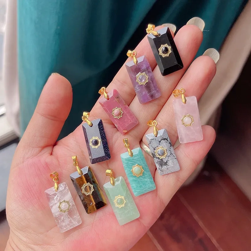 Semi-precious Stone Star Moon Sun Pendant,Turquoise Amethyst Strawberry Quartz Agate Jade Crystal Charm For Jewelry Making R80