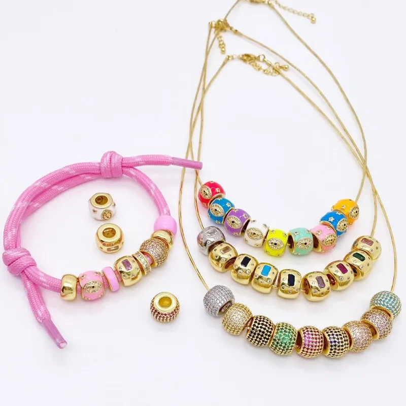 European Popular Large Hole Barrel Beads,Micro Pave Zircon Loose Beads Jewelry Accessories Bracelet Necklace Craft Supplies S43
