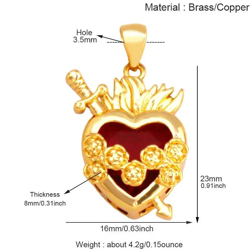 Trendy Red Love Heart Charm Pendant,Colorful Pure Copper Drip Oil Inlaid Zircon Necklace Bracelet Jewelry Accessories Supply R35