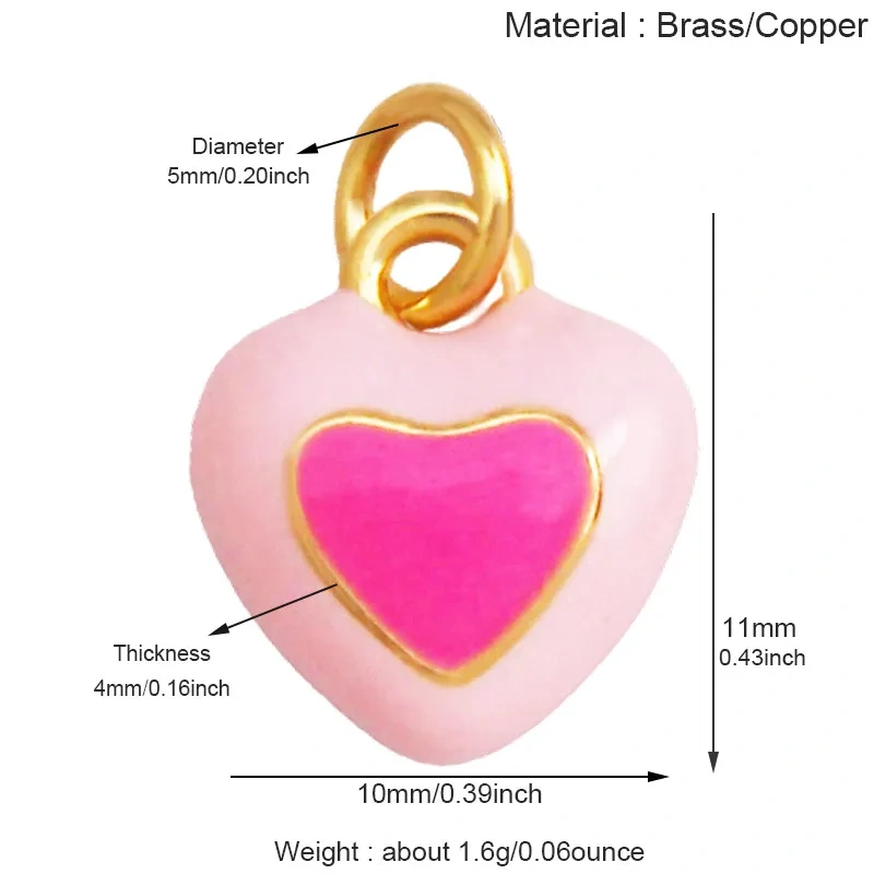 Trendy Red Love Heart Charm Pendant,Colorful Pure Copper Drip Oil Inlaid Zircon Necklace Bracelet Jewelry Accessories Supply R35