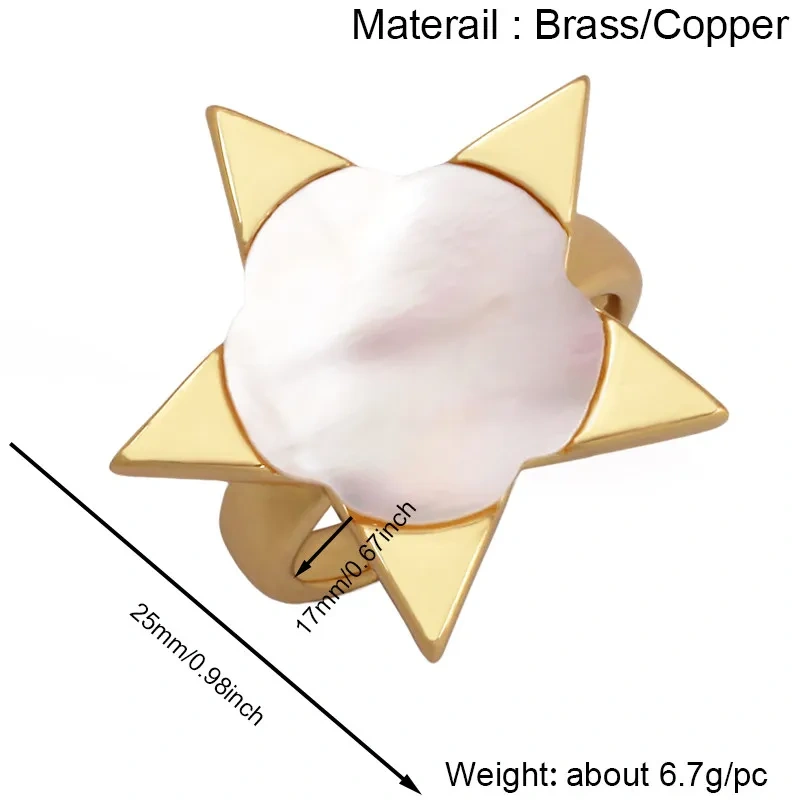 Trendy Shell Star Moon Lightning Butterfly Heart Finger Ring,Geometric Adjustable Open Real 18K Gold Plated Jewelry Supply P09
