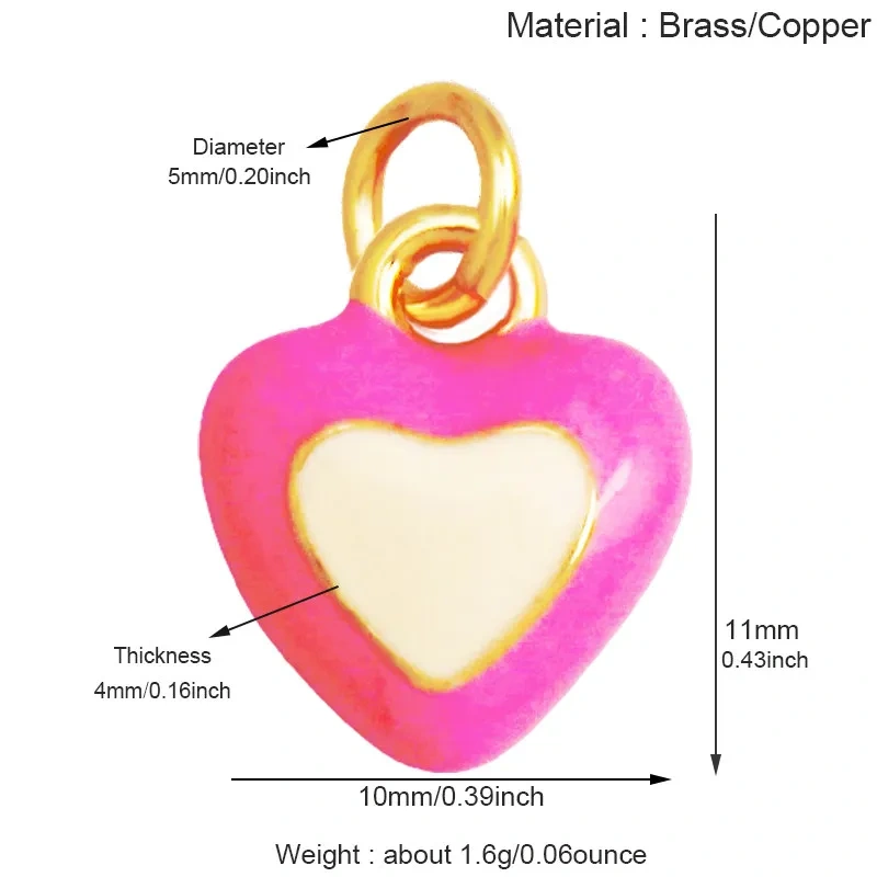 Trendy Red Love Heart Charm Pendant,Colorful Pure Copper Drip Oil Inlaid Zircon Necklace Bracelet Jewelry Accessories Supply R35