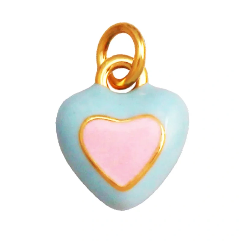 Trendy Red Love Heart Charm Pendant,Colorful Pure Copper Drip Oil Inlaid Zircon Necklace Bracelet Jewelry Accessories Supply R35