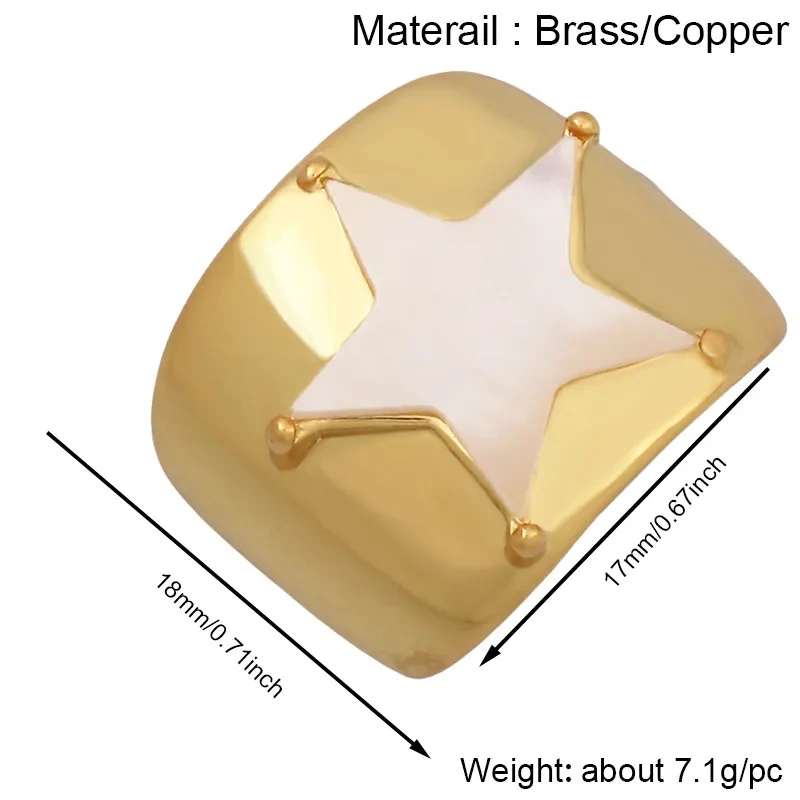 Trendy Shell Star Moon Lightning Butterfly Heart Finger Ring,Geometric Adjustable Open Real 18K Gold Plated Jewelry Supply P09
