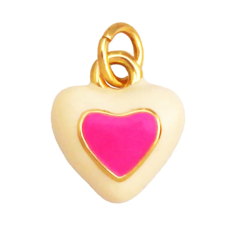 Trendy Red Love Heart Charm Pendant,Colorful Pure Copper Drip Oil Inlaid Zircon Necklace Bracelet Jewelry Accessories Supply R35