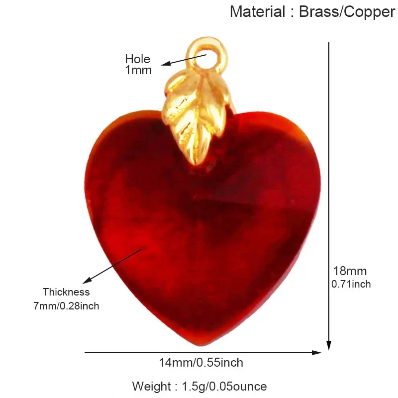 Trendy Red Love Heart Charm Pendant,Colorful Pure Copper Drip Oil Inlaid Zircon Necklace Bracelet Jewelry Accessories Supply R35