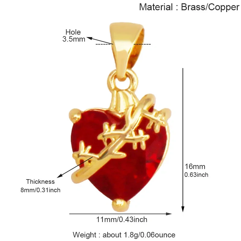 Trendy Red Love Heart Charm Pendant,Colorful Pure Copper Drip Oil Inlaid Zircon Necklace Bracelet Jewelry Accessories Supply R35