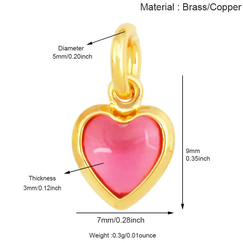 Trendy Red Love Heart Charm Pendant,Colorful Pure Copper Drip Oil Inlaid Zircon Necklace Bracelet Jewelry Accessories Supply R35
