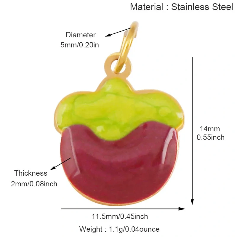 304 Stainless Steel Fruit Cherry Strawberry Banana Pineapple Apple Lemon Charm Pendant,Jewelry Necklace Bracelet DIY Supply R41