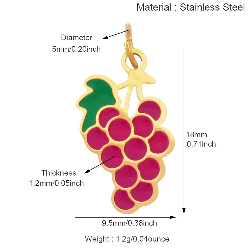 304 Stainless Steel Fruit Cherry Strawberry Banana Pineapple Apple Lemon Charm Pendant,Jewelry Necklace Bracelet DIY Supply R41