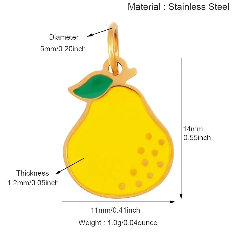 304 Stainless Steel Fruit Cherry Strawberry Banana Pineapple Apple Lemon Charm Pendant,Jewelry Necklace Bracelet DIY Supply R41