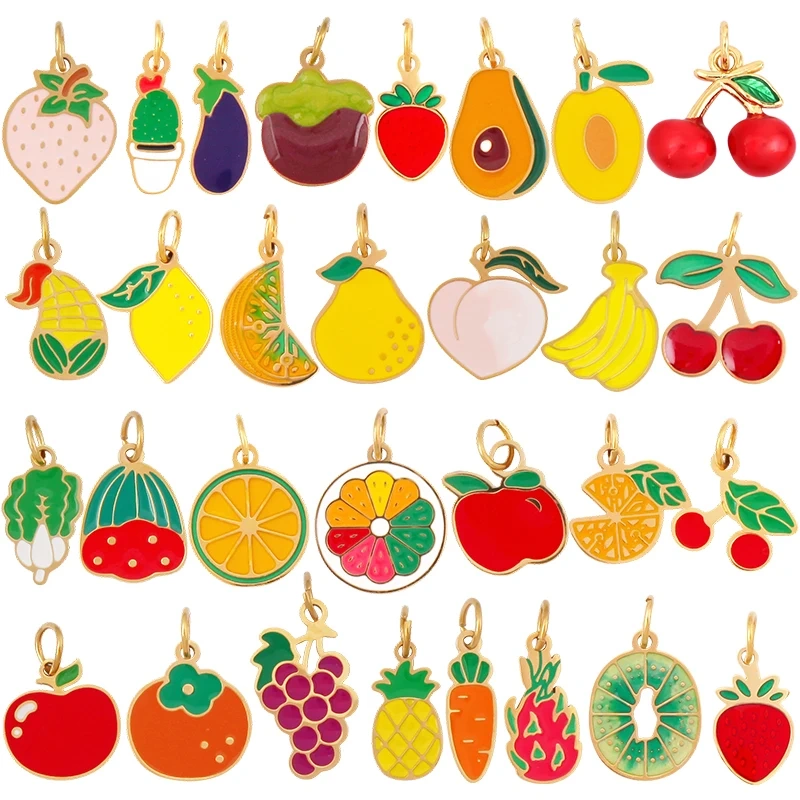 304 Stainless Steel Fruit Cherry Strawberry Banana Pineapple Apple Lemon Charm Pendant,Jewelry Necklace Bracelet DIY Supply R41
