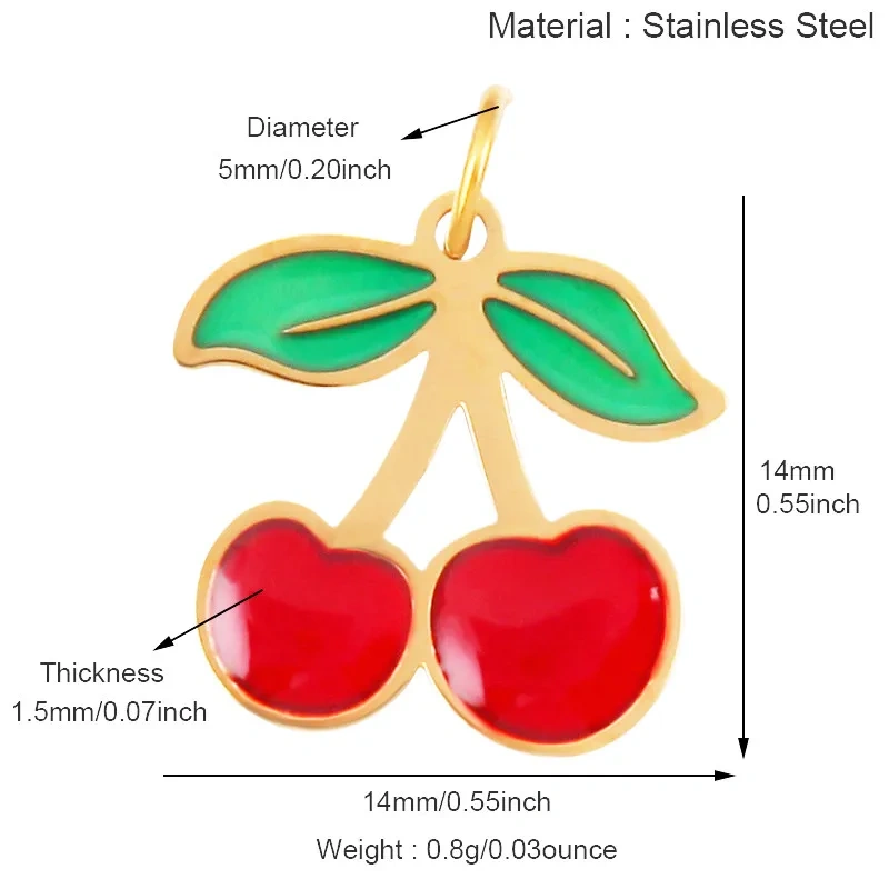 304 Stainless Steel Fruit Cherry Strawberry Banana Pineapple Apple Lemon Charm Pendant,Jewelry Necklace Bracelet DIY Supply R41