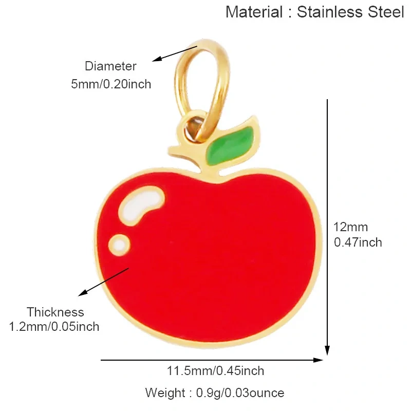 304 Stainless Steel Fruit Cherry Strawberry Banana Pineapple Apple Lemon Charm Pendant,Jewelry Necklace Bracelet DIY Supply R41