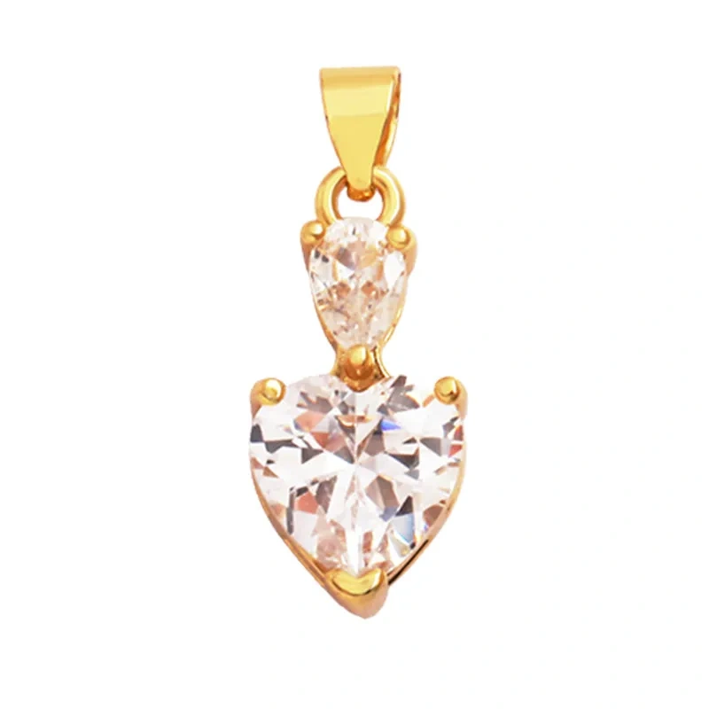 Trendy Cubic Zirconia Inlaid Heart Triangle Water Drop Geometric Pendant Charms,Small Minimalist DIY Necklace Jewelry Supply R04