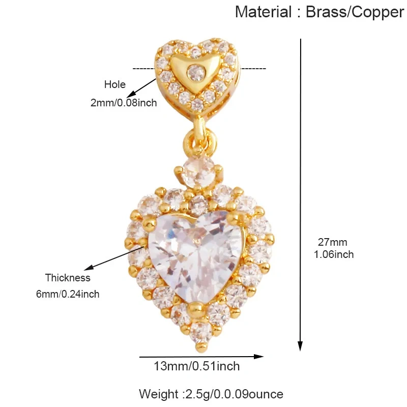 Trendy Cubic Zirconia Inlaid Heart Triangle Water Drop Geometric Pendant Charms,Small Minimalist DIY Necklace Jewelry Supply R04