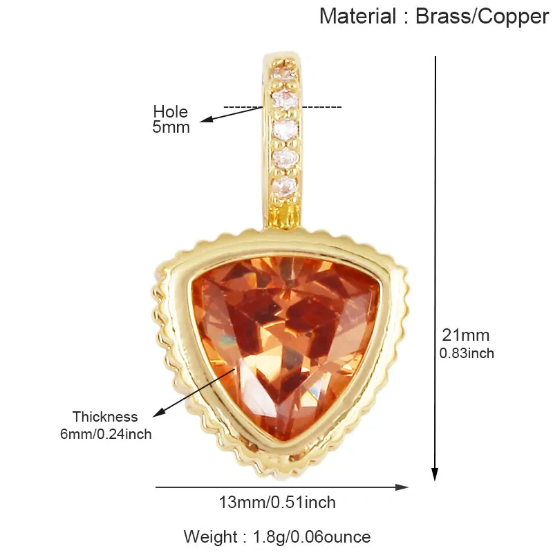 Trendy Cubic Zirconia Inlaid Heart Triangle Water Drop Geometric Pendant Charms,Small Minimalist DIY Necklace Jewelry Supply R04