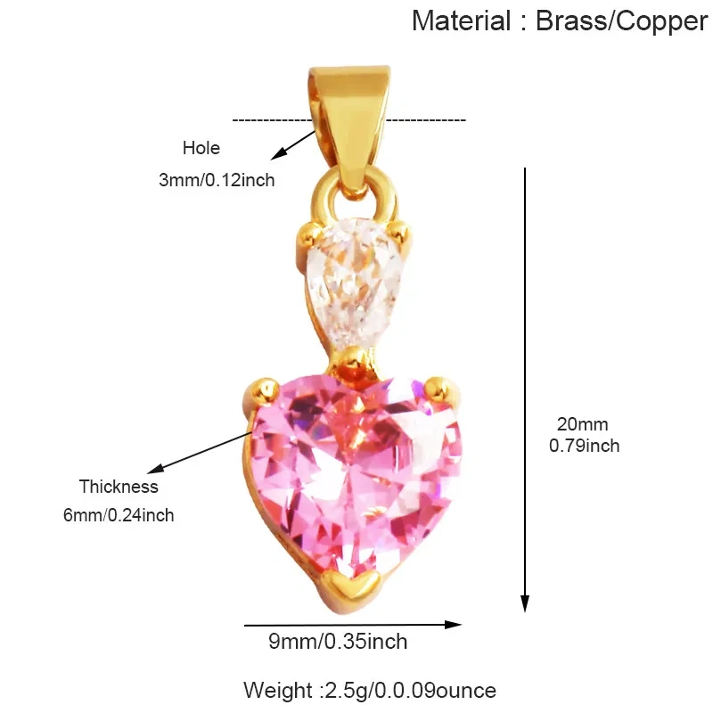 Trendy Cubic Zirconia Inlaid Heart Triangle Water Drop Geometric Pendant Charms,Small Minimalist DIY Necklace Jewelry Supply R04