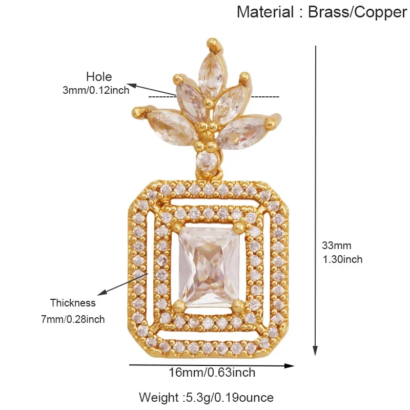 Trendy Cubic Zirconia Inlaid Heart Triangle Water Drop Geometric Pendant Charms,Small Minimalist DIY Necklace Jewelry Supply R04