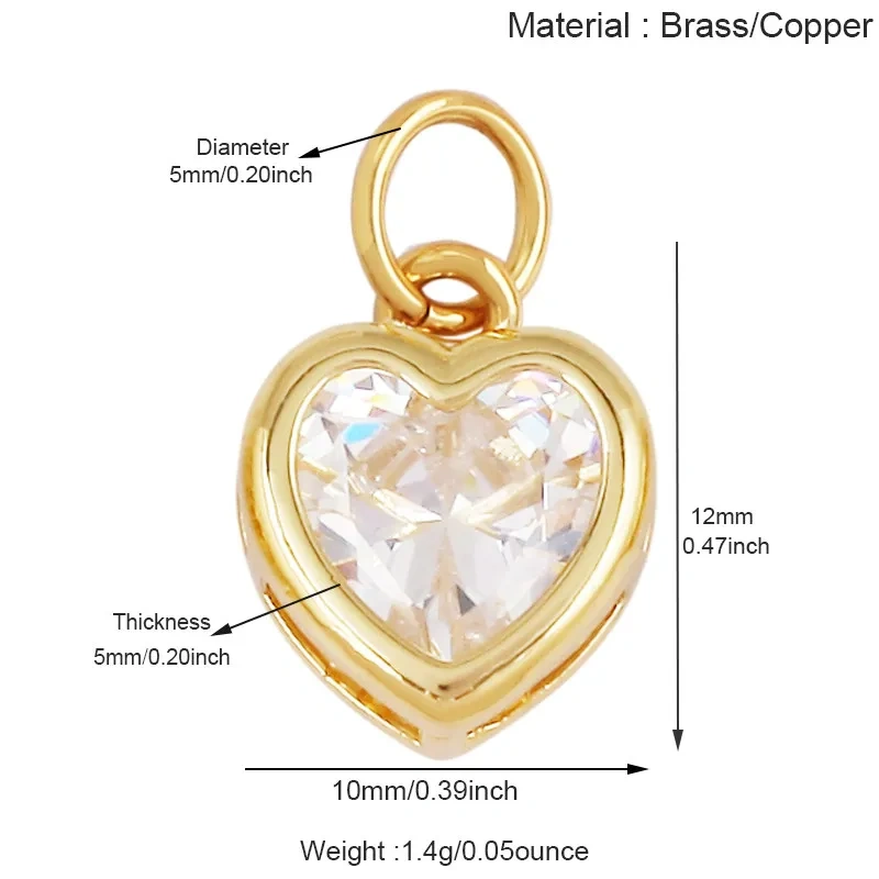Trendy Cubic Zirconia Inlaid Heart Triangle Water Drop Geometric Pendant Charms,Small Minimalist DIY Necklace Jewelry Supply R04