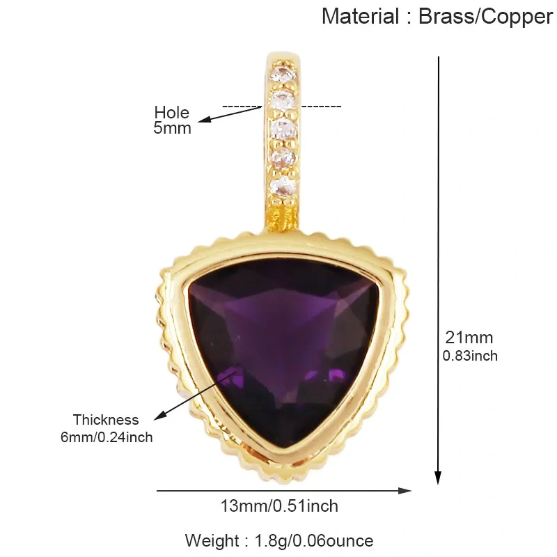 Trendy Cubic Zirconia Inlaid Heart Triangle Water Drop Geometric Pendant Charms,Small Minimalist DIY Necklace Jewelry Supply R04