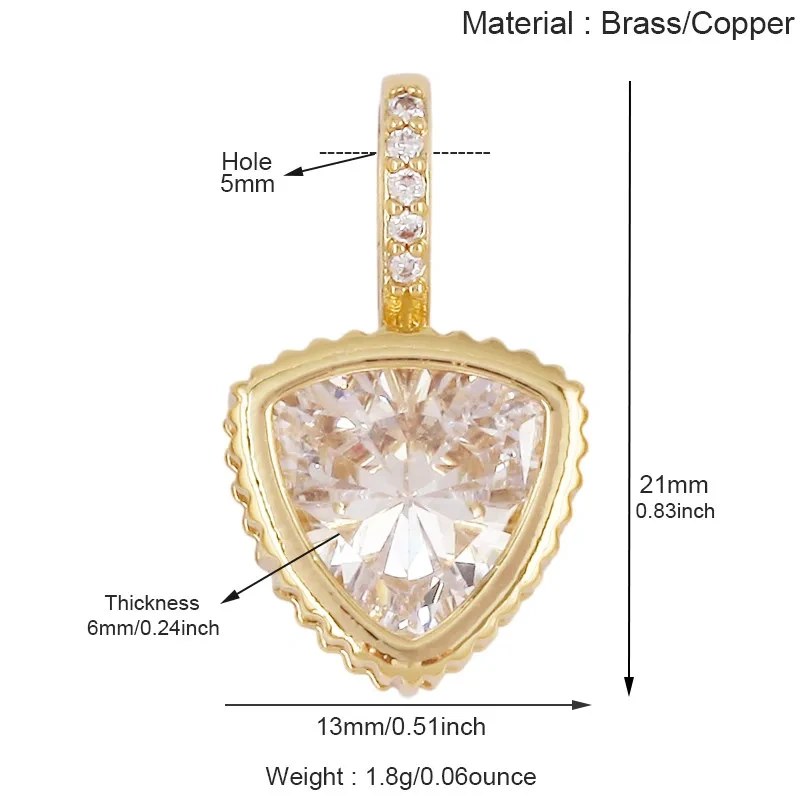 Trendy Cubic Zirconia Inlaid Heart Triangle Water Drop Geometric Pendant Charms,Small Minimalist DIY Necklace Jewelry Supply R04