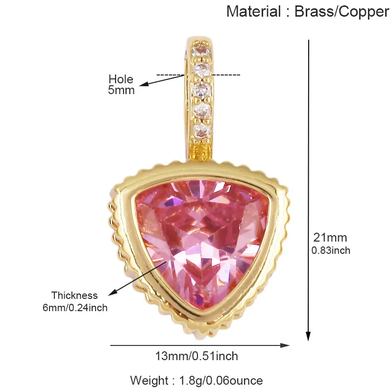 Trendy Cubic Zirconia Inlaid Heart Triangle Water Drop Geometric Pendant Charms,Small Minimalist DIY Necklace Jewelry Supply R04