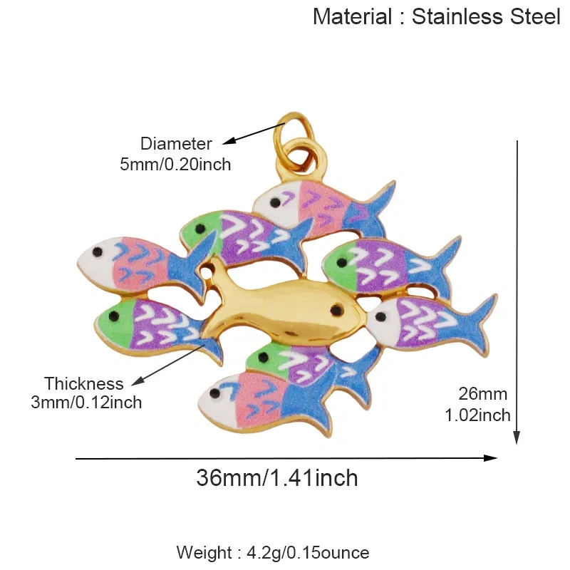 Stainless Steel Ocean Life Clownfish Starfish Dolphin Shell Colorful Charm Pendant,Painted Necklace Bracelet Jewelry Supply R78