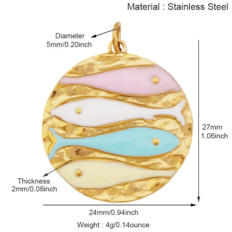 Stainless Steel Ocean Life Clownfish Starfish Dolphin Shell Colorful Charm Pendant,Painted Necklace Bracelet Jewelry Supply R78